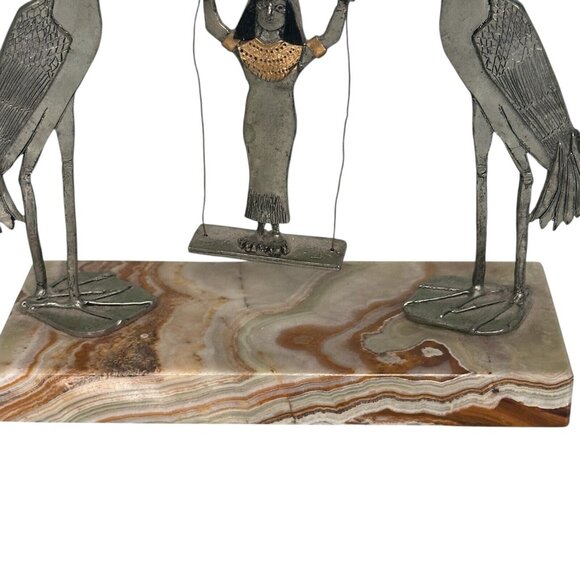 Egyptian Goddess Isis? Stork Heron Metal Marble Base Statue Art Deco Figure - Picture 9 of 13